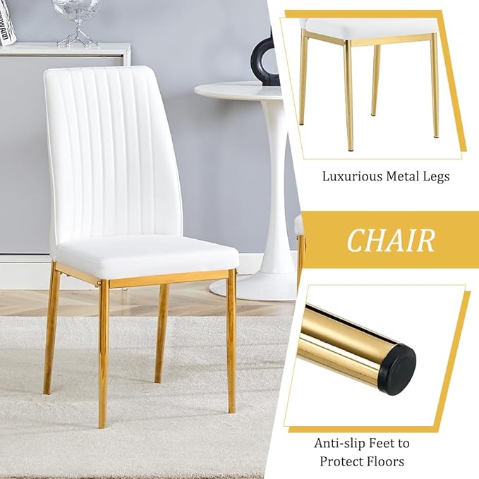 Round Dining Table Set for 4, Modern Kitchen Dining Table Chairs Set for 4, 42" Faux Marble Dining Room Table Set & 4 PU Leather Chairs for Kitchen Living Office Cafe Small Space