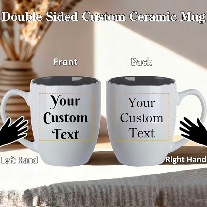 Personalized Coffee Mug Engraved with your Custom Text - Customized Coffee Mugs, Hot Chocolate Mug, Tea Cup, Birthday Gifts, Retirement Gift (Engraved Custom Text, Glossy White)