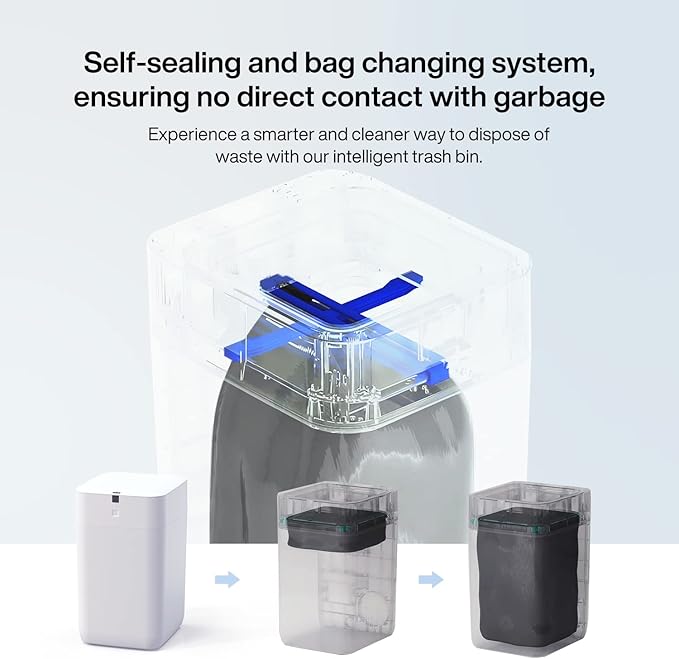 Airdeer Automatic Trash Can, 4 Gallon Self Sealing and Self-Changing Smart Trash Can, Motion Sensor, Touchless Garbage can with lid for Kitchen Bathroom Bedroom, 6 Refill Rings(A1, Black Line)