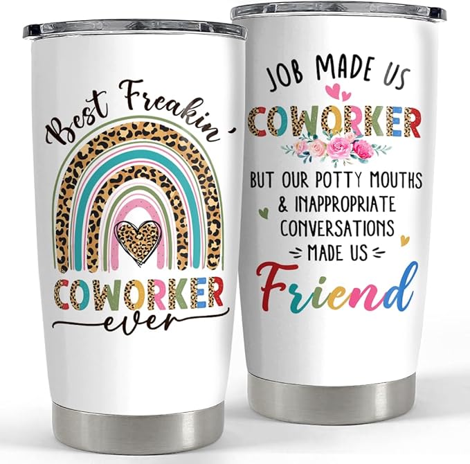 SANDJEST Coworker Tumbler 20oz Stainless Steel Insulated Coffee Travel Mug Cup - Goodbye Farewell Gifts for Women Work Besties Boss Female Friend