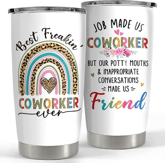 SANDJEST Coworker Tumbler 20oz Stainless Steel Insulated Coffee Travel Mug Cup - Goodbye Farewell Gifts for Women Work Besties Boss Female Friend