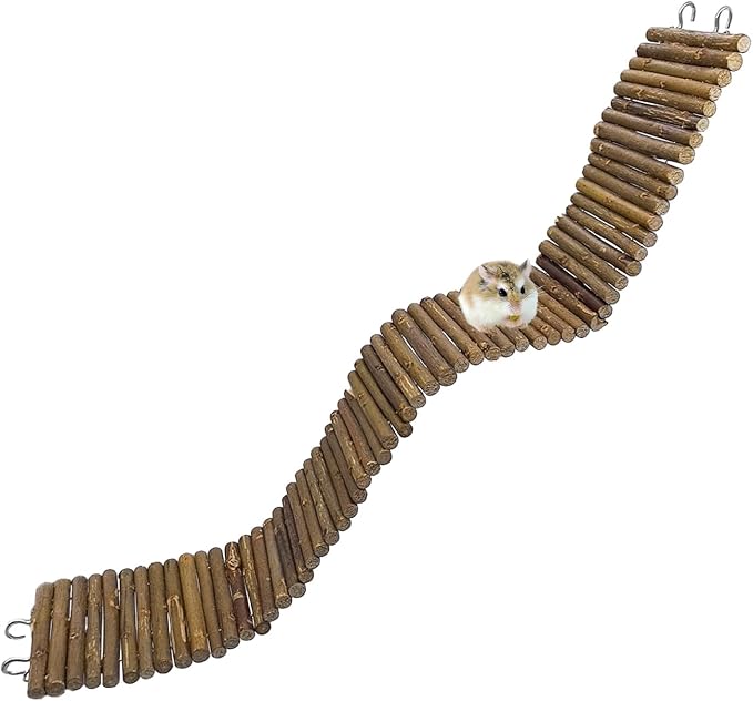 Rat Bendy Long Suspension Bridges 19.7 x 2.7 Inch Hamster Climbing Ladder Flexible Wooden Bridge for Dwarf Hamster Sugar Glider Rodents Mouse