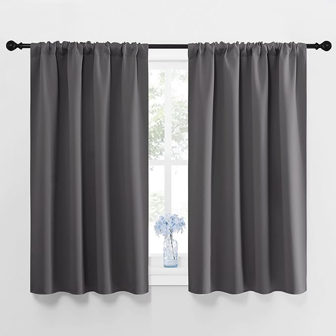 NICETOWN Grey Window Curtains for Bedroom - Home Decoration Thermal Insulated Rod Pocket Blackout Blinds & Drapes for Small Windows (Gray, 2 Panels, W42 x L45 -Inch)