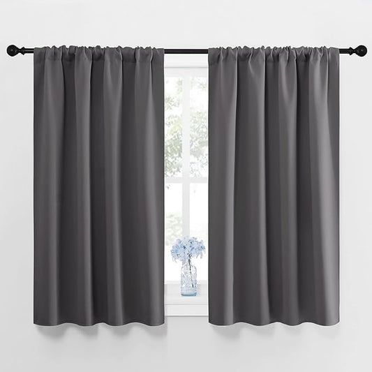 NICETOWN Grey Window Curtains for Bedroom - Home Decoration Thermal Insulated Rod Pocket Blackout Blinds & Drapes for Small Windows (Gray, 2 Panels, W42 x L45 -Inch)