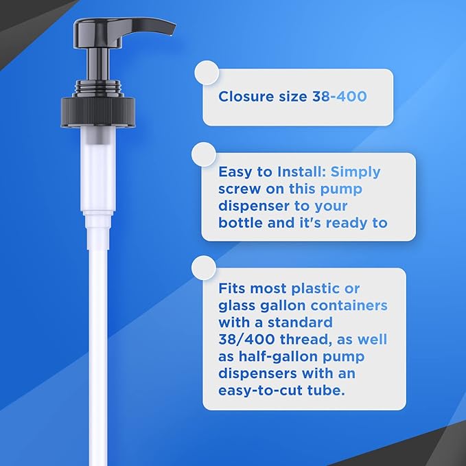 Gallon Pump Dispenser for Glass Jugs or Plastic Bottles - Compatible with Listerine Pump 1-1.5L Bottle Heavy-Duty Commercial Grade for Syrup, Soap, Condiments, Detergent - Pack of 4 Black Pumps