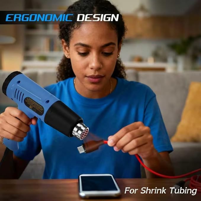 Adjustable Temperature Heat Gun 112 and 1202 ℉ Dual Temperature control fast heating Soldering Heat Guns, with 4 nozzle overload protection, suitable for shrink tubing, shrink packaging, candle making