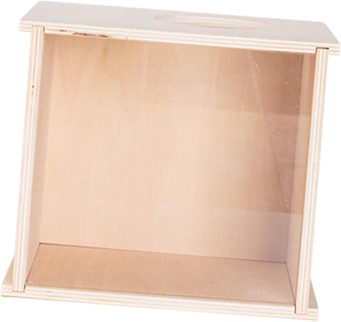 DIY Wooden Hamster Digging Box Enclosure with Transparent Observation Window, Easy Cleaning Multipurpose Stable Structure with Lid for Small Animals- Size S