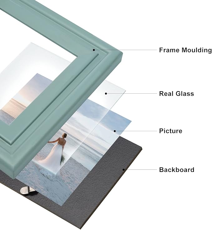 Vertical & Horizontal 4X6 Picture Frames Double Hinged Wood Folding Photo Frames with Real Glass Front Fit for Desktop or Tabletop, Teal Blue XLAN-V46-H64