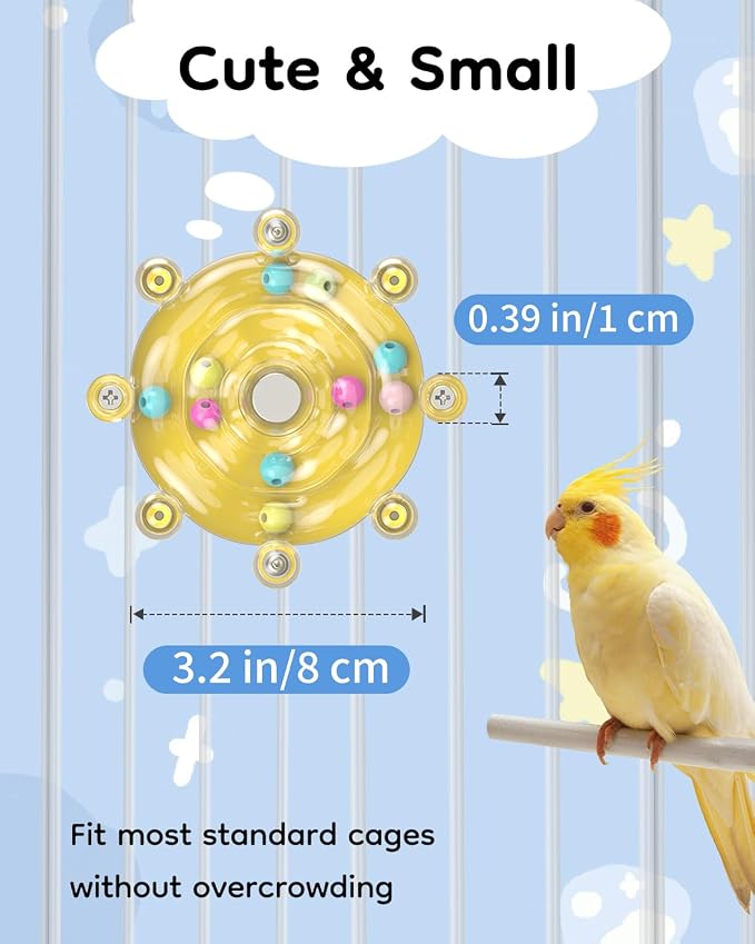 Pawfly Bird Toys for Parakeets, Colorful Spinning Wheel Chew Toy, Interactive Spinner Rattle Parrot Toys, Cockatiel Toy, Parakeet Toys, Bird Cage Accessories for Entertainment Chewing Exercise, Yellow