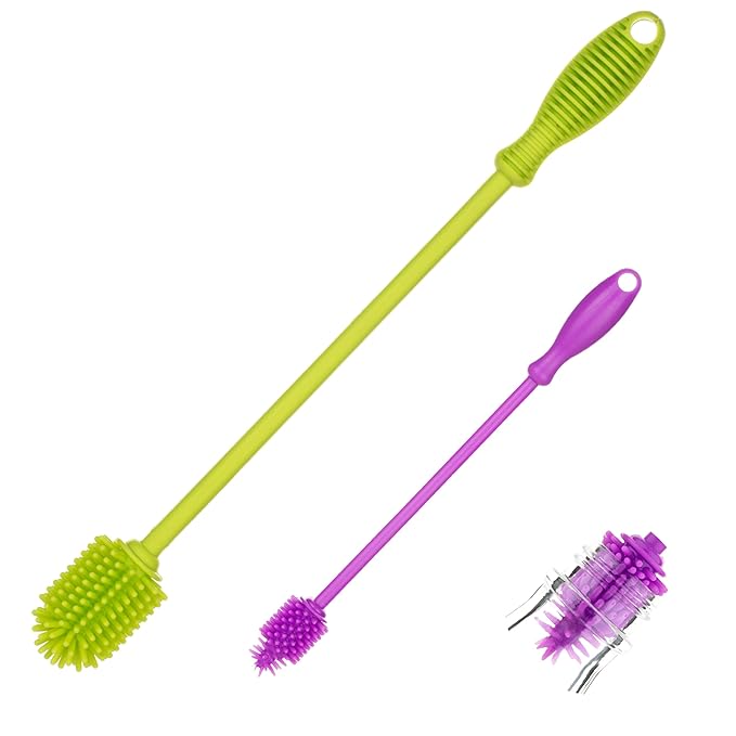 A-Brush Silicone Bottle Cleaner Brush, 2 Piece Set, Flexible, Long Handle - Water Bottle Cleaner, Baby Bottle Nipple Brush for Plastic & Glass, BPA-Free Dish Washing Brush A2S Protection