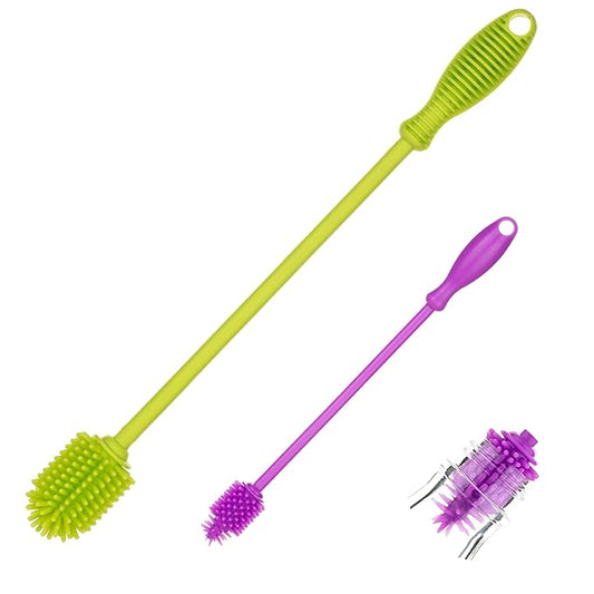 A-Brush Silicone Bottle Cleaner Brush, 2 Piece Set, Flexible, Long Handle - Water Bottle Cleaner, Baby Bottle Nipple Brush for Plastic & Glass, BPA-Free Dish Washing Brush A2S Protection