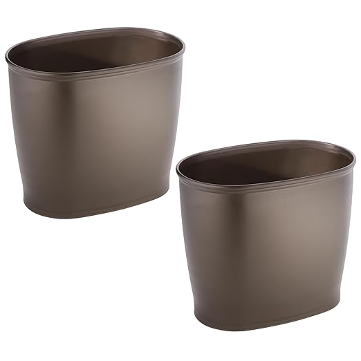 iDesign Slim Plastic Bathroom Trash Can, Small Garbage Bin for Bedroom, Office, Desk, Dorm, 2-Pack, Bronze