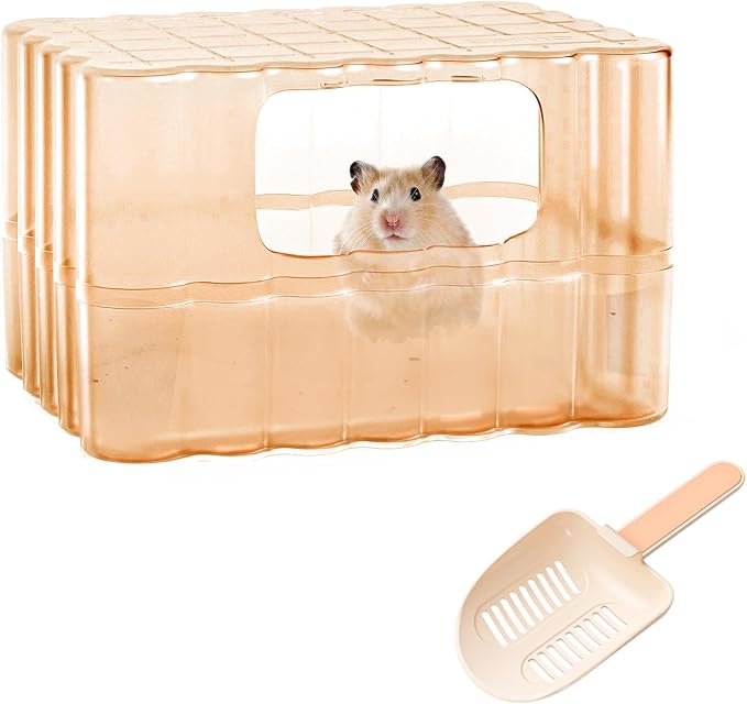 mini&moe Hamster Sand Bath Container - Small Animal Bathroom Shower Room & Corner Digging Box Toilet with Cleaning Scoop Rat Dust Bath House for Guinea Pig, Hedgehog, Squirrel