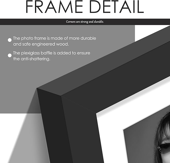 8x15 Collage Picture Frame, 4x6 Collage Picture Frame, Displays Three 4x6 inch Photos, Wall Decor Wall Hanging or Tabletop, Black Mat.