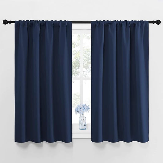 NICETOWN Curtains Blackout Draperies - Home Fashion Thermal Insulated Solid Drape Panels for Kid's Room, Privacy Window Dressing (Navy, 1 Pair, 42 inches x 45-Inch)