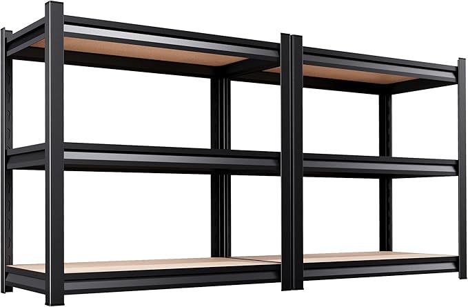 2 Pack Storage Shelves Garage Shelving,Adjustable Garage Shelves,Heavy Duty Metal Shelving, Wood Utility Steel Shelf, Shelving Units and Storage Rack fo Kitchen 35.4 Hx33.5 Wx15.7 D
