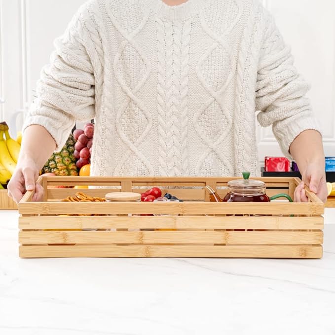 Restaurantware-20.75 x 13 x 3.75 Inch Breakfast Tray, 1 Rectangle Tray With Handles - Pallet Design, Chip-resistant, Bamboo Butler Holding Serving Tray, Shatterproof, For Meals, Snacks, And Beverages
