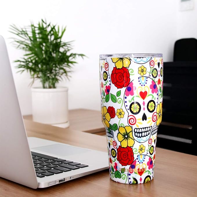 Jormungand 30 oz Tumbler Stainless Steel Vacuum Insulated Travel Mug with Leak Proof Lid Double Wall Coffee Cup Water Bottle for Cold Beverages 30oz tumbler Sugar Skull
