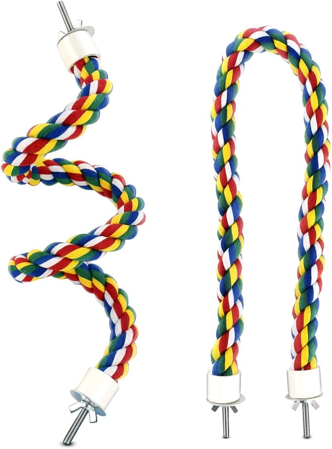 23.6 Inches Colorful Rope Perch for Bird Bungee Climbing Swing Parrot | Parrot Birds Bungee Rope Perch Climbing Swing Perches for Parrot Cockatiels Bird Cage Stand Accessories Colorful Parakeet