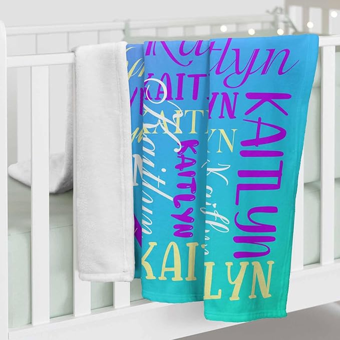 Personalized Blanket for Teen Boys Custom Blanket with Name for Kids Pink Green Gradient Pattern Customized Christmas Birthday Gifts for Kids Teen Adult
