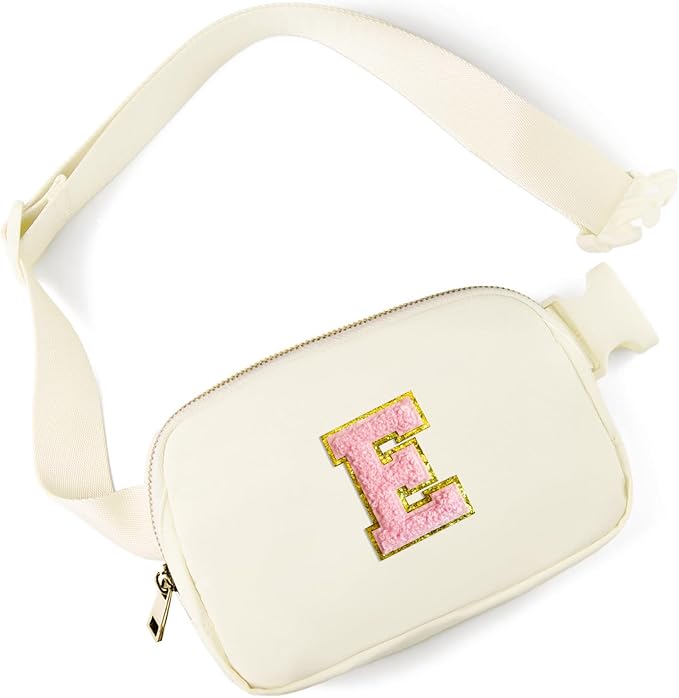 Gitus Personalized Gifts Birthday Gifts for Girls Fanny Pack Cross Body Bags with Initial Letter Preppy Stuff Gifts for Her Girlfriend Wife Sister Friends Mom (Ivory-E)
