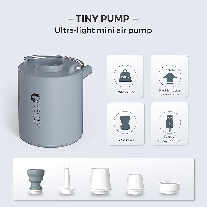 FLEXTAILGEAR Tiny and Portable Air Pump Ultra-Mini Pump with 1300mAh Battery USB Rechargeable to Inflate Deflate for Pool Floats, Air Bed, Air Mattress Swimming Ring, Vacuum Storage Bags