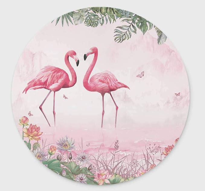 Tropical Pink Flamingo Non-Slip Rubber Round Gaming Mouse Pad | Tropical Pink Flamingo Non-Slip Rubber Round Mouse Pad，Design Round Gaming Mouse Pad (7.87 inch x 7.87 inch)