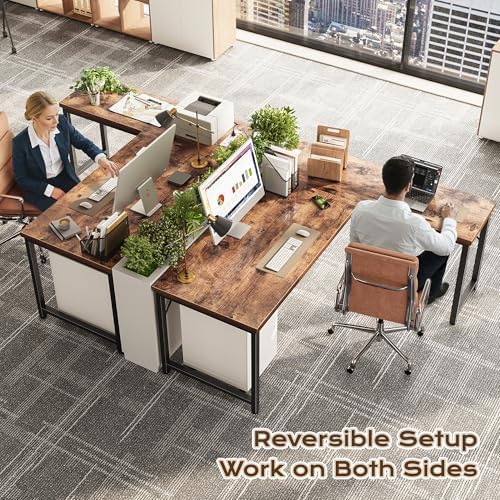 Huuger 55 Inch L Shaped Desk with Power Outlets & 0.95 Inch Thicker Desktop