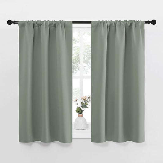 NICETOWN Window Curtains Blackout Drapes - Thermal Insulated Solid Rod Pocket Blackout Curtains/Draperies for Living Room (Sage Green, One Pair, 29 by 40-Inch)