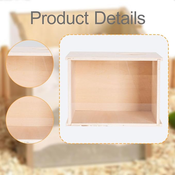 DIY Wooden Hamster Digging Box Enclosure with Transparent Observation Window, Easy Cleaning Multipurpose Stable Structure with Lid for Small Animals- Size M
