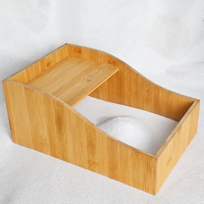 0.3" Thick Bamboo Hamster Sand Bath Box, Pre-Assembled Wooden Sandbox with Platform & Curved Splash-Proof Design, Safe One-Piece Digging Container for Dwarf Hamsters, Robo, Mice, Small