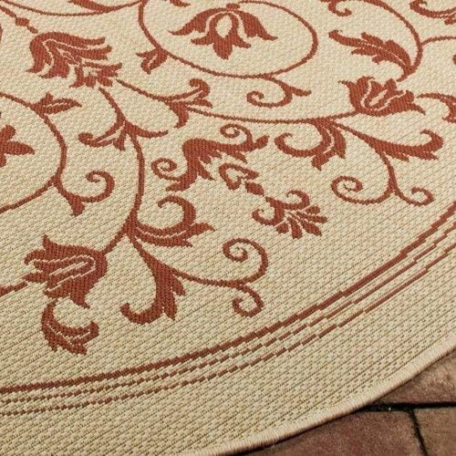 SAFAVIEH Washable Rug Outdoor Courtyard Collection - 6'7" Round, Natural & Terracotta, Non-Shedding & Easy Cleaning, Ideal for Patio, Backyard, Mudroom (CY2098-3201)