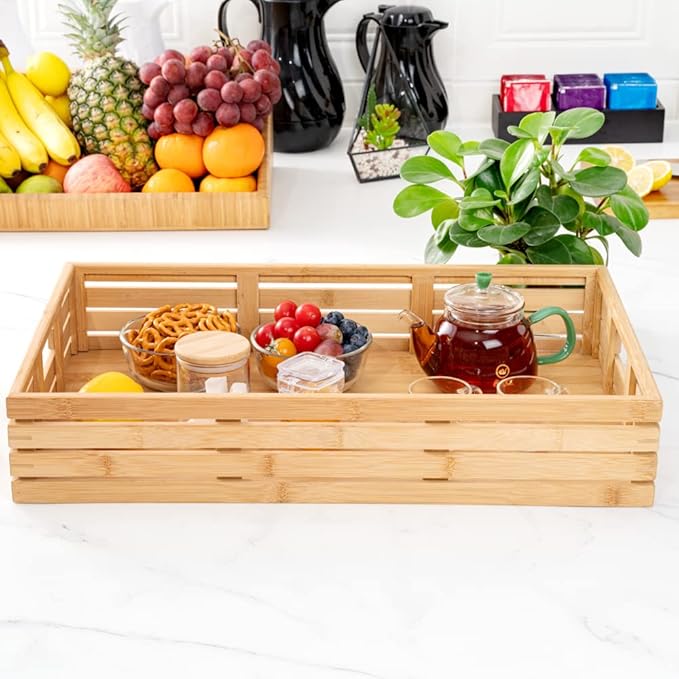 Restaurantware-20.75 x 13 x 3.75 Inch Breakfast Tray, 1 Rectangle Tray With Handles - Pallet Design, Chip-resistant, Bamboo Butler Holding Serving Tray, Shatterproof, For Meals, Snacks, And Beverages