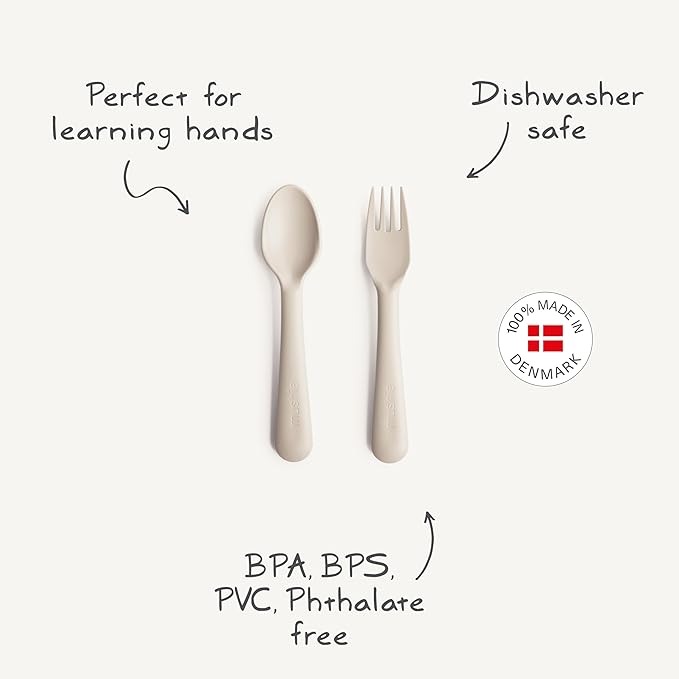 mushie Flatware Fork and Spoon Set For Kids | Made in Denmark (Sage)