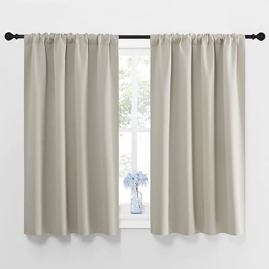 NICETOWN Blackout Curtains for Living Curtains, Room Darkening Window Curtain Panels, Easy-Care Solid Thermal Insulated Draperies/Drapes for Daughter Room (Natural, 2 Panels, 42 by 45)