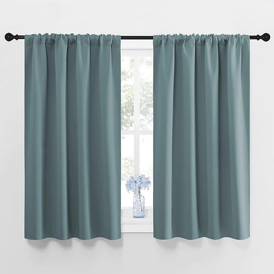 NICETOWN Greyish Blue Blackout Curtains Panels for Window, Thermal Insulated Rod Pocket Blackout Drapes/Draperies for Living Room (2 Panels, W42 x L45 inches)