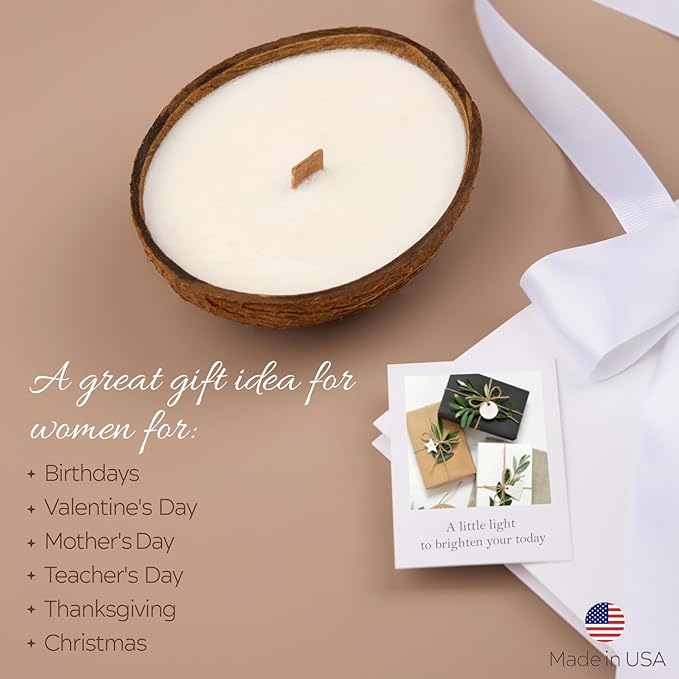 – Set of 2 Separate Scented Candles Clearance | Coconut Shell Soy Wax Candle with Wooden Wick | Candles for Home Décor | Gift Idea for Women (Coffee/Salted Caramel)