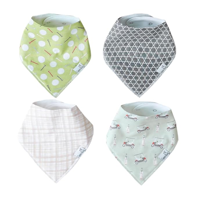 Copper Pearl 4 Pack Soft Cotton Baby Bibs for Drooling and Teething, Absorbent Drool Bibs for Baby Girl and Boy, Adjustable to Fit Newborns to Toddlers, Tons of Styles (Bogey)