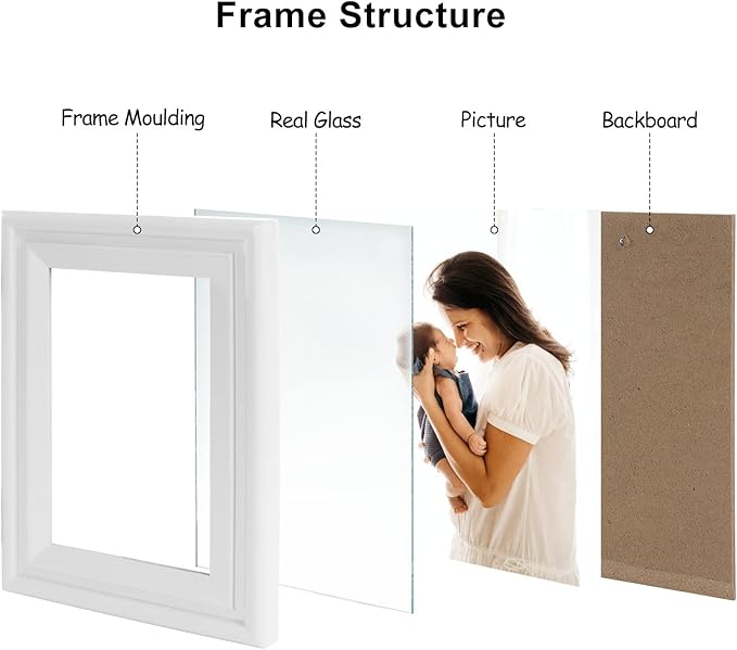 4x6 Double Horizontal Hinged Picture Frame Folding Photo Frame in White Pine Wood with Real Glass for Tabletop X2-BAI-2H46