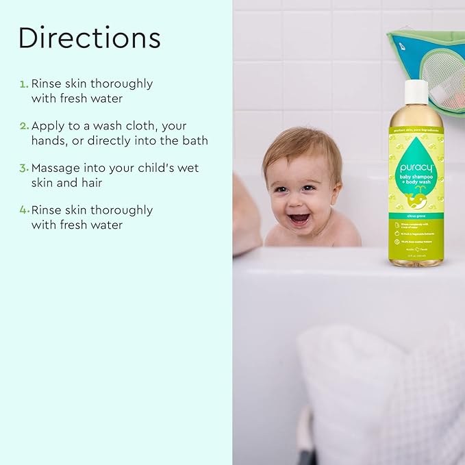 Puracy Shampoo & Body Wash for Children, Gently Scented Natural Baby Wash for Sensitive Skin, Plant-Based Baby Shampoo and Daily Bath Soap, Nourishes & Protects, 12 Ounce