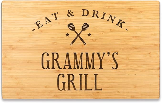 Andaz Press Large Bamboo Wood BBQ Cutting Board Gift, 17.75 x 11-inch, Grammy's Grill, 1-Pack, Laser Engraved Serving Chopping Board Christmas Birthday Chef Kitchen Ideas