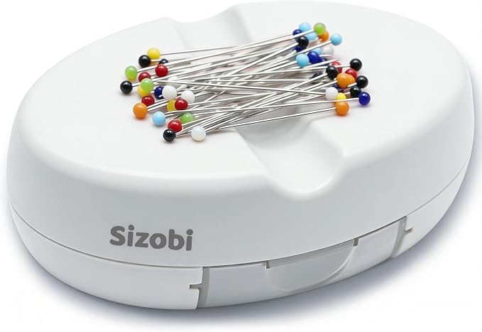 Sizobi Magnetic Pin Cushions for Sewing with 100Pcs Ball Head Straight Pins | Magnetic Pin Holder, Sewing Supplies, Needle Magnetic Quilting Pins Holder Organizer, Bobby Pins Holder, White