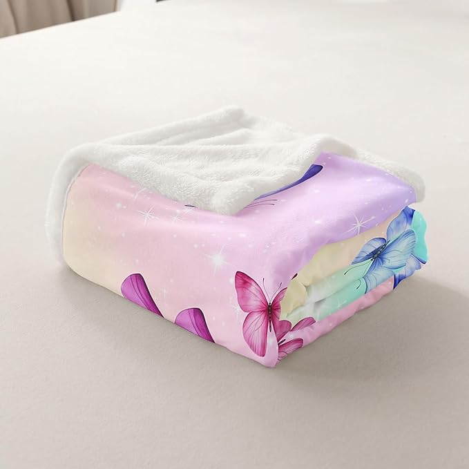 Feelyou Girls Butterfly Fleece Throw Blanket Baby 30"x40" Kids Rainbow Sherpa Blanket Plush Fuzzy for Bed Couch Chair Living Room, Beautiful Butterflies Bed Blanket Room Decor