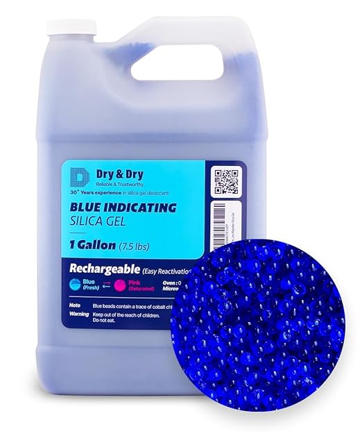Dry & Dry Blue Indicating Silica Gel Beads(Industry Standard 3-5 mm) - Reusable Desiccant Silica Beads(Blue to Pink) - 7.5 lbs(1 gallon)