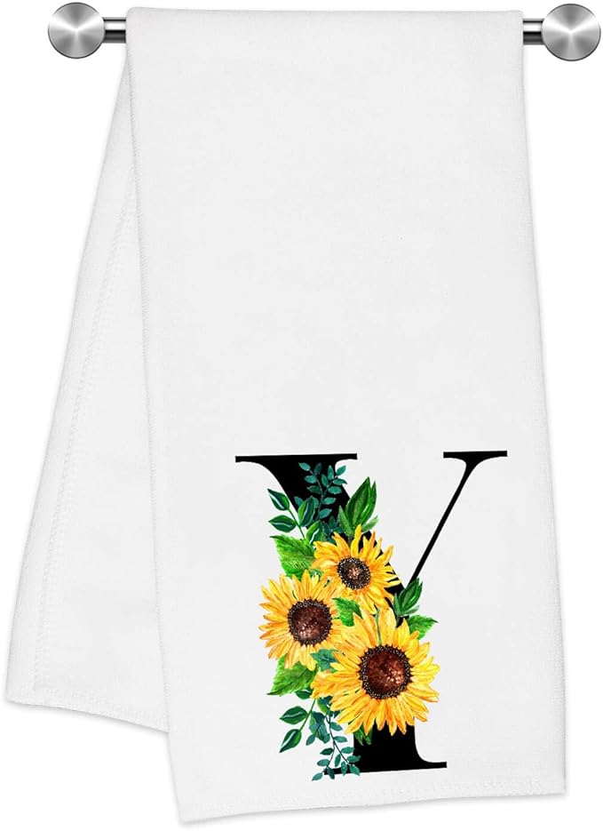 Monogrammed Sunflower Hand Towels,Ini-tial Y Tea Towel Letter Kitchen Towels,Sunflower Gifts for Women,Monogram Dish Towel 17x23 Inch,Kitchen Bathroom Decorative Ini-tial Gifts for Mom Wife