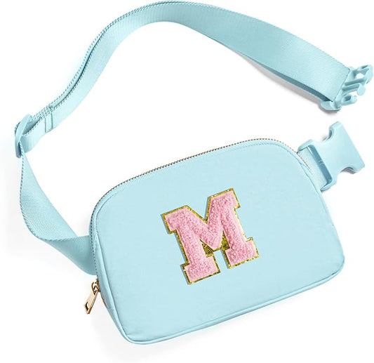 Gitus Gifts for 7 8 9 10 11 Year Old Girls Belt Bag Fanny Pack Crossbody Bags with Initial Letter Patch Birthday Gifts for Daughter Sister Friends Teen girls (Icing Blue-M)