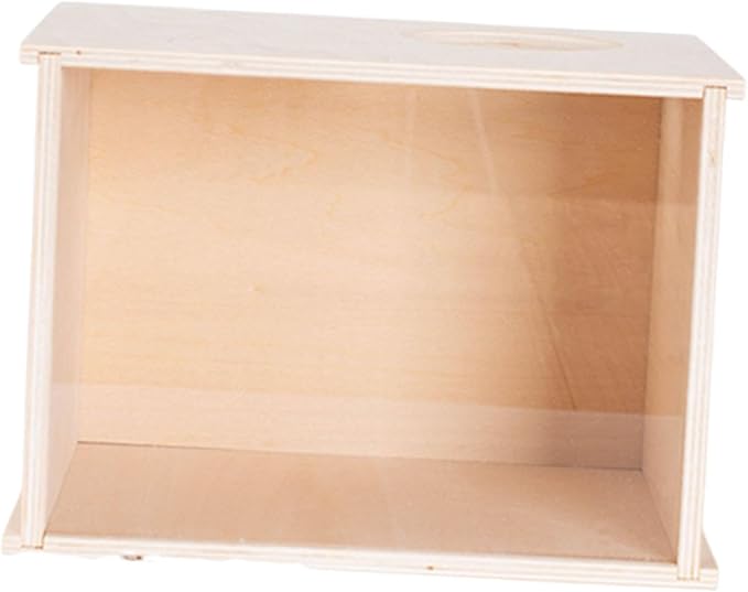 DIY Wooden Hamster Digging Box Enclosure with Transparent Observation Window, Easy Cleaning Multipurpose Stable Structure with Lid for Small Animals- Size M