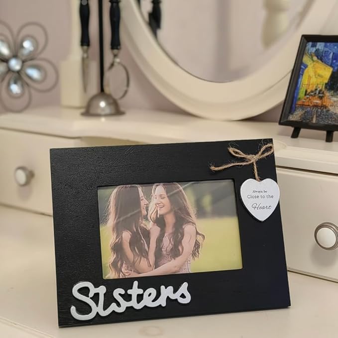 Sisters Always Be Close to The Heart Picture Frame,Sister Gifts from Sisters,Black 4x6 Heart Photo Frame for Sisters,Sister Birthday Gifts (Sisters Horizontal)