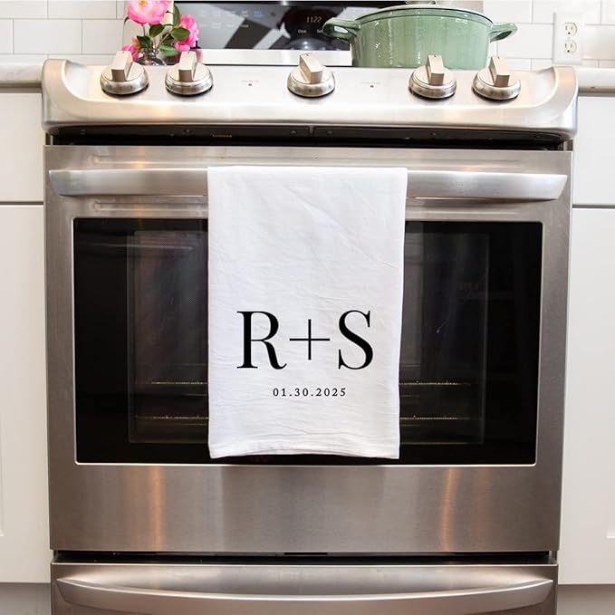 Andaz Press Personalized Kitchen Towel, Flour Sack Tea Towel Couples Monogram with Year Custom Kitchen Gifts Bridal Shower Wedding Gift Housewarming Gift for Couples Hand Towel Farmhouse Kitchen Decor