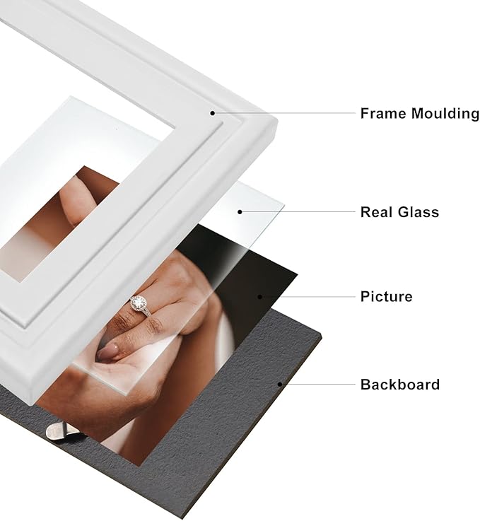 3 Vertical Horizontal 4X6 and 5X7 Picture Frames Hinged Wood Folding Photo Frames with Real Glass Front Fit for Desktop or Tabletop, White XBAI-V46H75V46